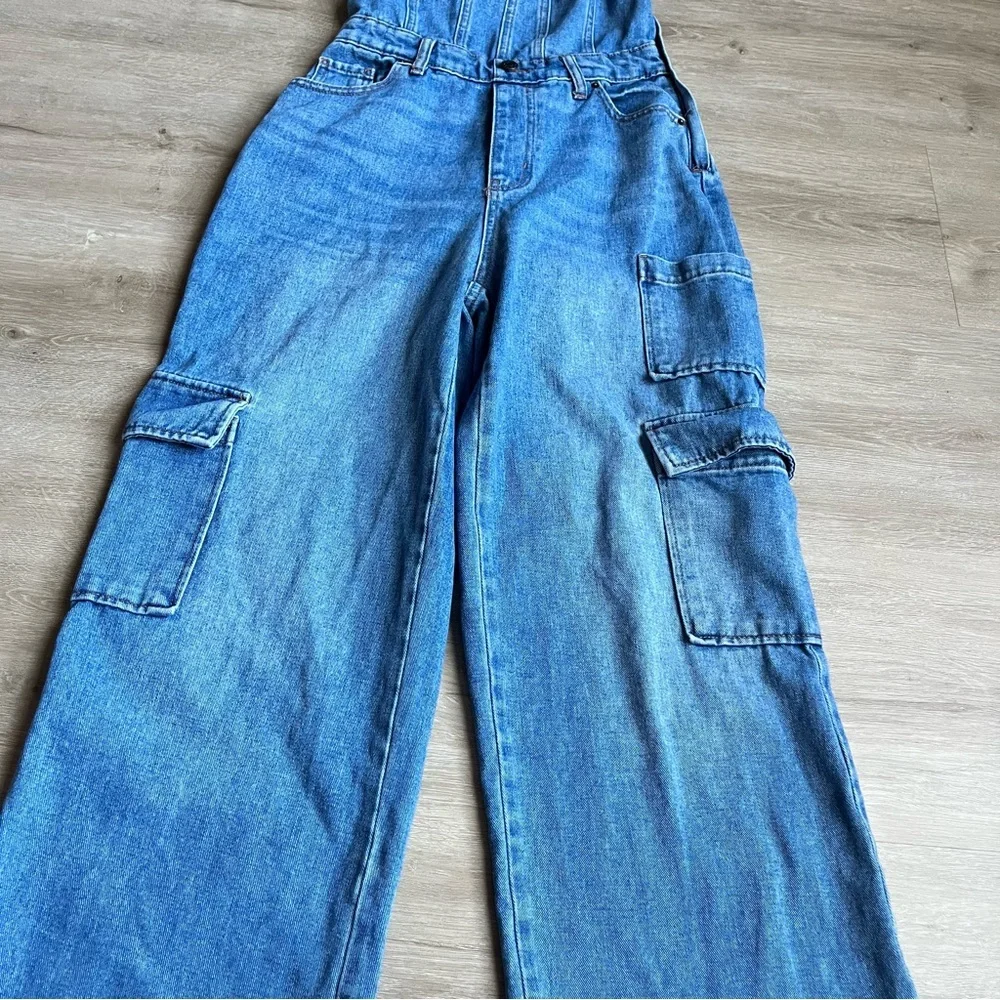 wild fable Strapless Light Blue Denim Jumpsuit